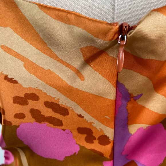 NWT Christian Lacroix Satin Printed Midi Dress Gold Pink Slip Party Vegas Size L - Picture 13 of 16